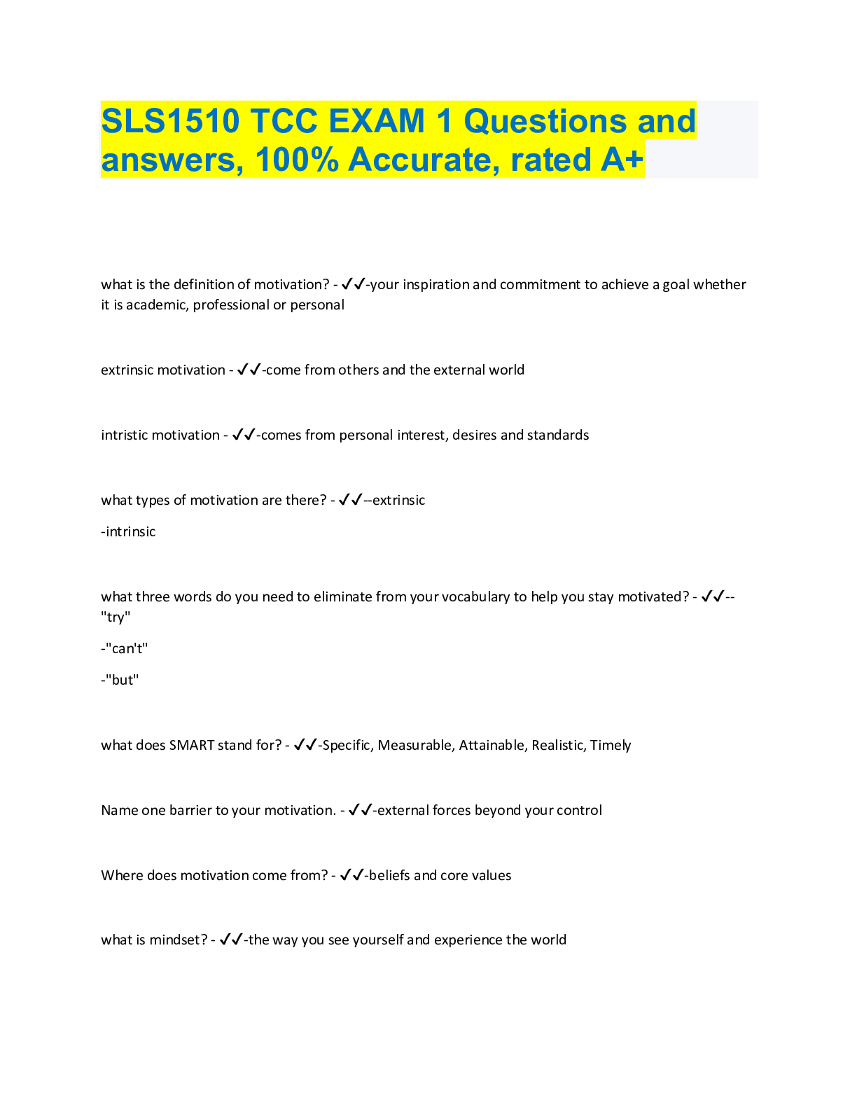Preview image for SLS1510 TCC EXAM 1 Questions and  answers, 100% Accurate, rated A+